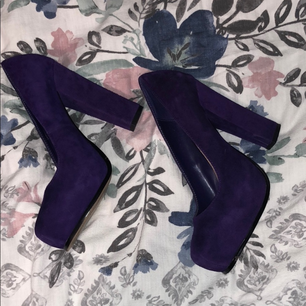 Purple velvet suede block heels - Picture 3 of 5